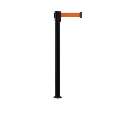 MONTOUR LINE Retractable Belt Fixed Stanchion, 2ft Black Post  9ft. Orange Belt MX530F-BK-OR-90